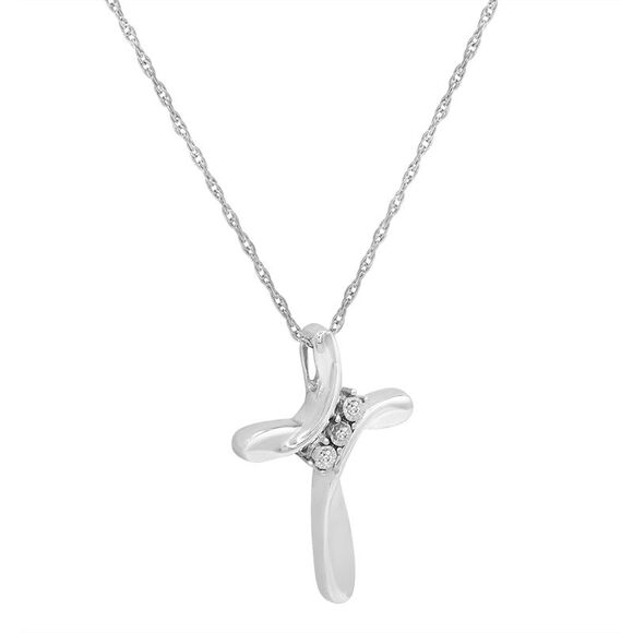 Sterling Silver Three Diamond in Cross Pendant-Necklace - Picture 5 of 5